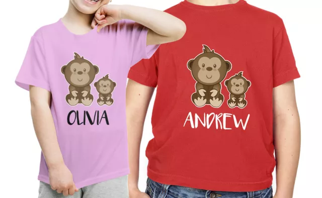 PERSONALISED KIDS Monkey T-SHIRT  Boys Girls ANY NAME BIRTHDAY GIFT