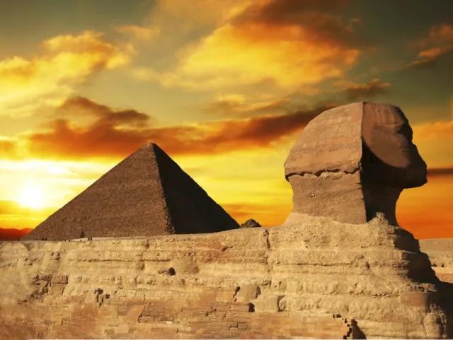 Papier Peint Photo INTISSÉ-PYRAMIDES d'ÉGYPTE-(811V)-Mural Paysage Dunes Désert