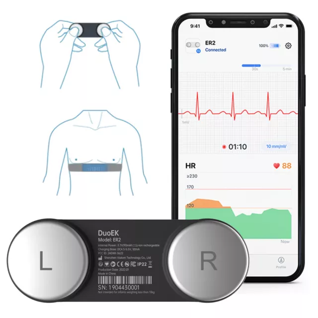 Portable ECG EKG Heart Monitor 15min Recording Smartphone Compatible Free App