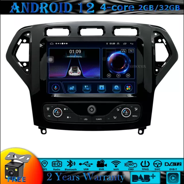 9"Android 12 Head Unit Radio GPS SAT Navi DAB Carplay For Ford Mondeo MK4 07-10