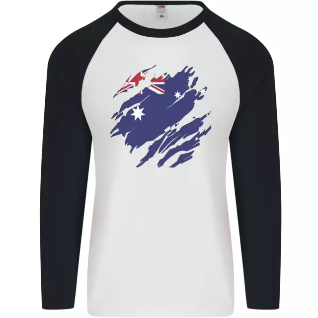 Déchiré Australie Drapeau Australien Jour Football Mens L/S Baseball T-Shirt