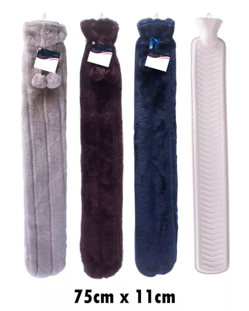 Extra Long Hot Water Bottle With Fleece Cover Large Water Bottle Waist Neck 76CM