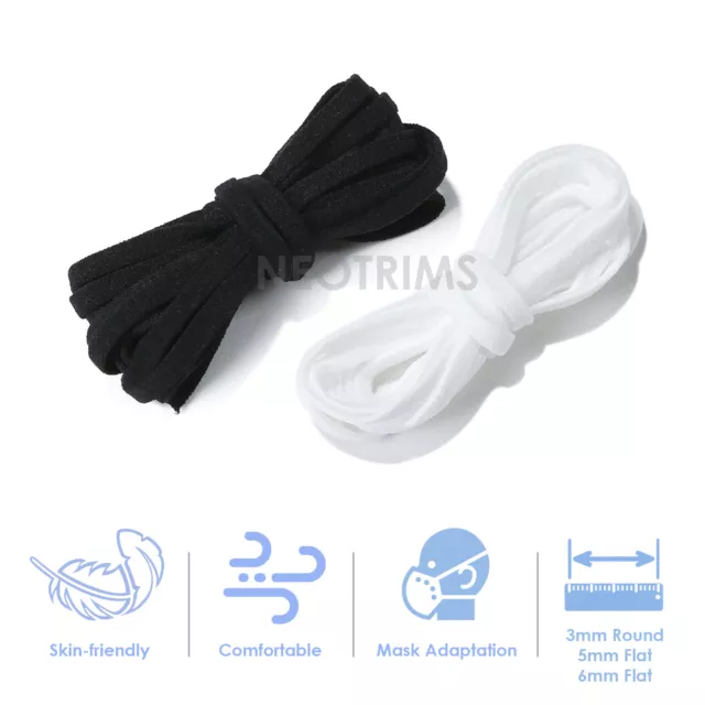 Elastic Ear Loop Cord & Flat Strap Trim,Black or White,Face Protection,Neotrims