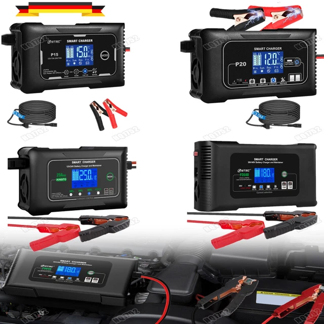 25A Autobatterieladegerät, 12V25A 24V 15A Blei-Säure AGM LiFePO4 Batte Fahrzeugladegerat Intelligentes Batterieladegerat Fur Autos Lkws Motorrader Rasenmaher