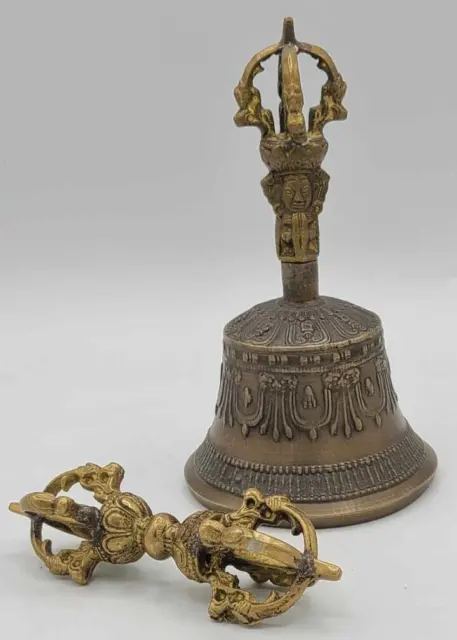 Antique Tibetan Buddhist Bronze Bell 6 3/4" and Vajra/Dorje