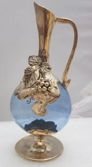 VINTAGE VASE KING SOLOMON finds ISRAEL STERLING SILVER (925) VASELINE ART GLASS