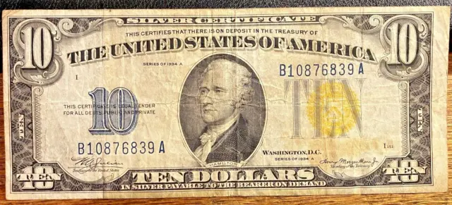 1934-A $10 SILVER CERTIFICATE - YELLOW SEAL - N. - AFRICA - Fr. #2309 - MOM