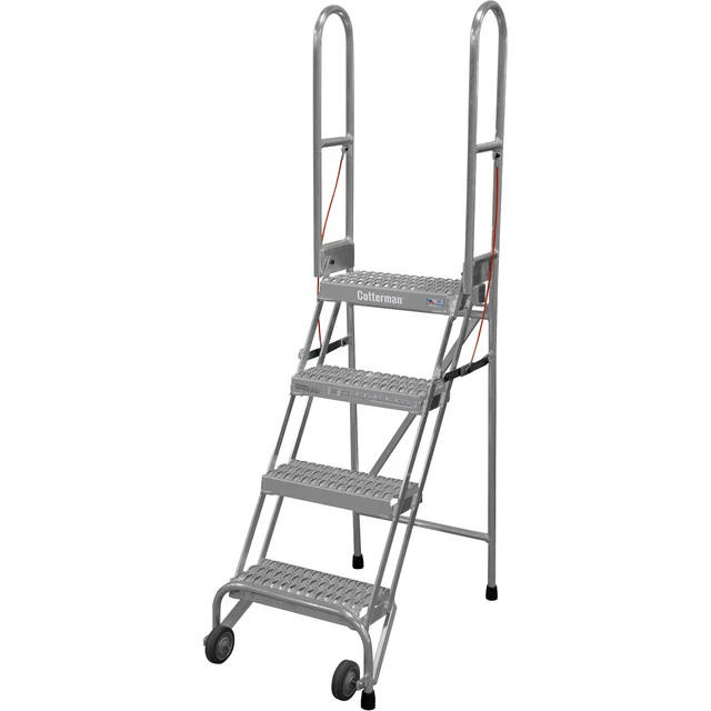 Cotterman Folding Rolling Ladder- 4 Steps 350-Lb Cap Serrated Tread