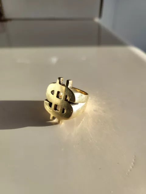 Echter Silber Ring Dollar Sign Massiv Sterling Silber 925 Vergoldet GOLD