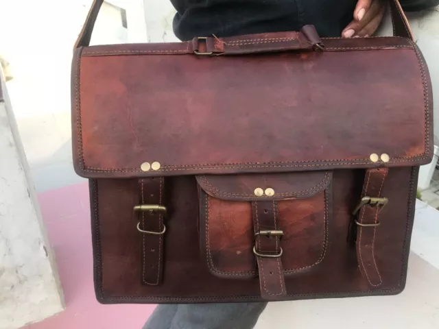 Véritable Sac Cuir Vintage Messager Homme Femmes Affaires Portable Mallette