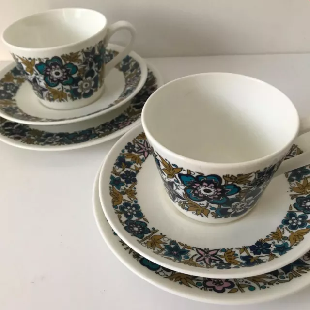 A pair of 1970s retro trios - cups, saucers & side plates ROYAL TUSCAN NOCTURNE