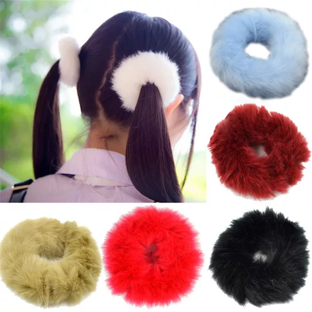 Fluffy Faux Fur Pompom Elastic Hair Band Bobbles Ponytail Scrunchie Accessories