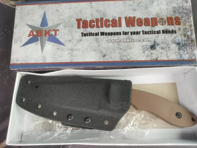 ABKT Tac AB004T Tan D2 Desert Predator Fixed Blade Knife Stonewashed  Sheath