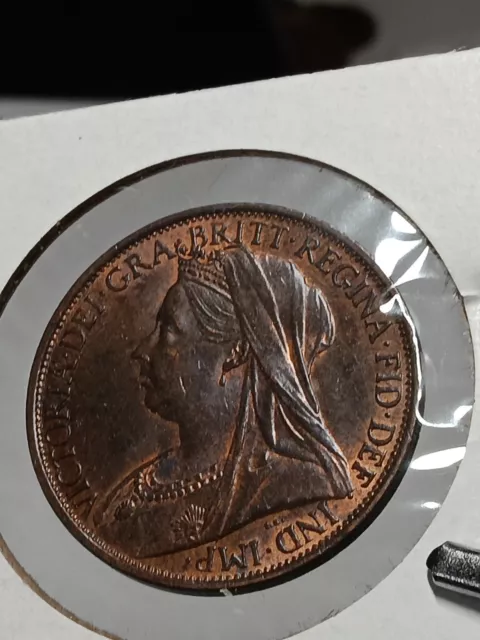 1900  Great Britain One Penny Unc Bu Red Brown STUNNING  Coin N/204