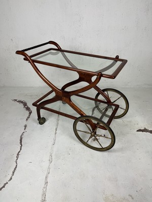 Carrello portavivande legno intarsiato ottone Aldo Tura anni 50’ vintage design 