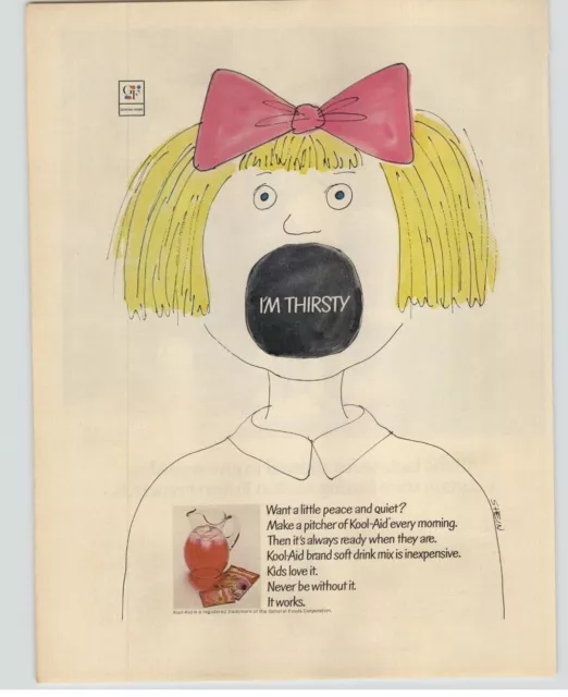 1971 Kool Aid Drink Mix Vintage Ad Cartoon Girl Open Mouth Art Illustration