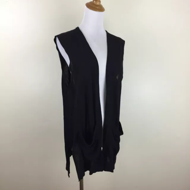 MADEWELL Womens sz Large Black Open Front Slits Hem Sleeveless Thin Knit Vest