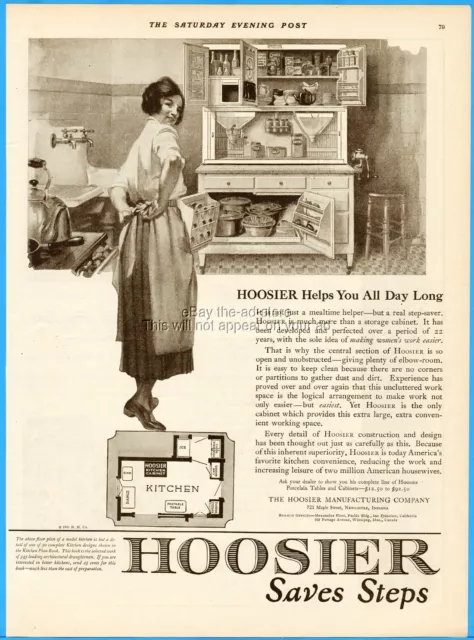 1921 Hoosier Cabinet New Castle Indiana Sugar Flour Bin Kitchen Cupboard Ad
