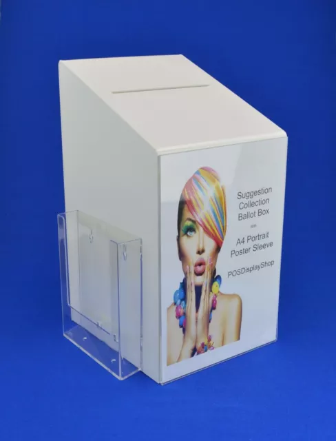 Large Feedback Suggestion Collection Box with A5 Leaflet Holder PDS9464 White LH