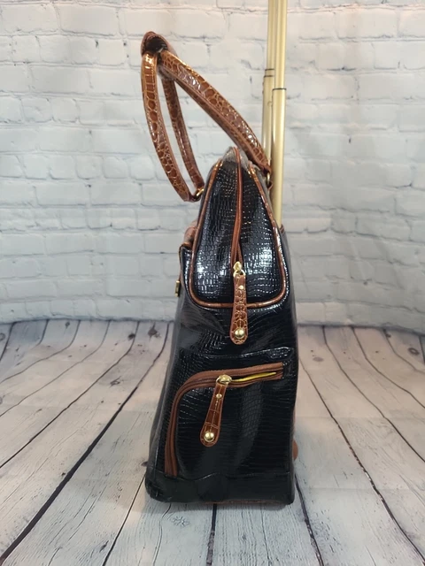 Samantha Brown Carry On Croco Black Brown 18" Rolling Weekender Clean EUC 3