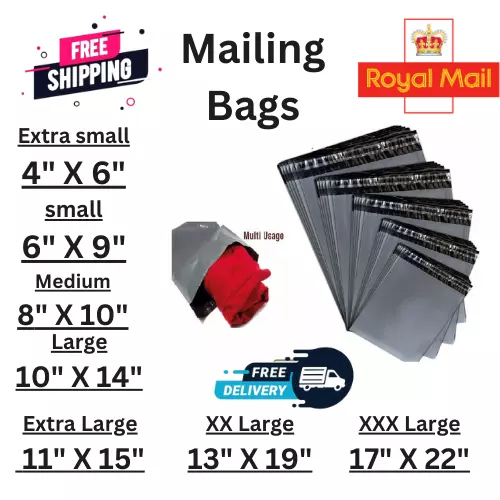 Mailing Bags Strong Poly Postal Postage Post Mail Self Seal All Sizes, Grey Bags
