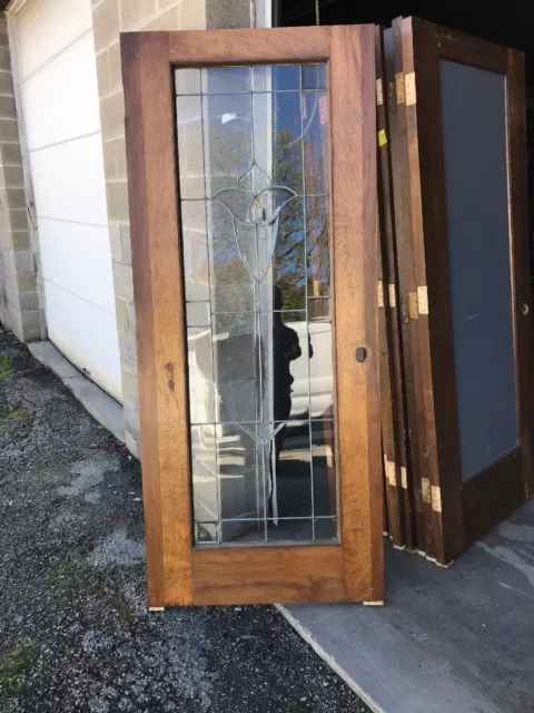 MArTOL335 Antique Burch leaded beveled glass door 33.75 x 79 Tulip design