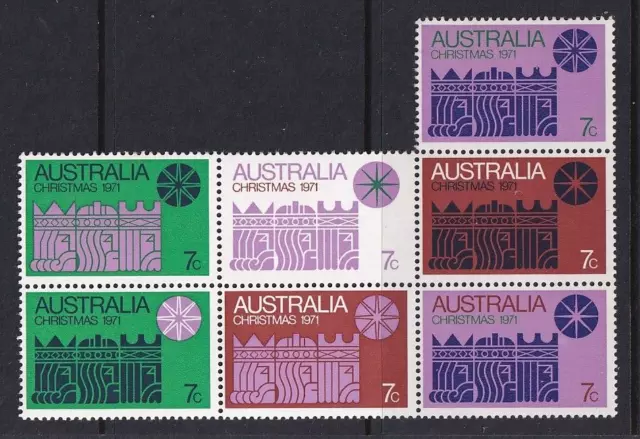AUSTRALIA.... 1971 xmas set block of 7  muh
