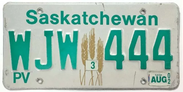 Saskatchewan Canada 2002 Wheat Stalk License Plate WJW 444