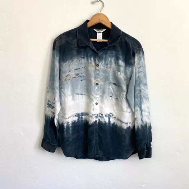 Hard Tail Forever Tie Dye Top Women Size XS Blue White Button Down Cupra Flaw