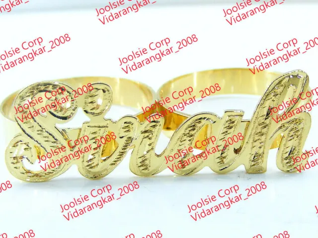 Personalized 14K Yellow Gold Plated Two 2 Finger Name Ring /Any Name / Any Size