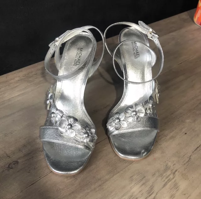 Michael Kors Silver Strappy Heels 3.5 Size 6.5