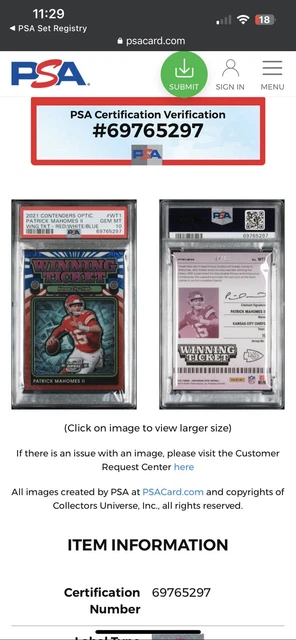 Patrick Mahomes 2021 Contenders Optic Winning Tickets Red White Blue #/13 Psa 10 4