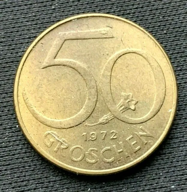 1972 Austria 50 Groschen Coin AU  Aluminum Bronze   #K902 2