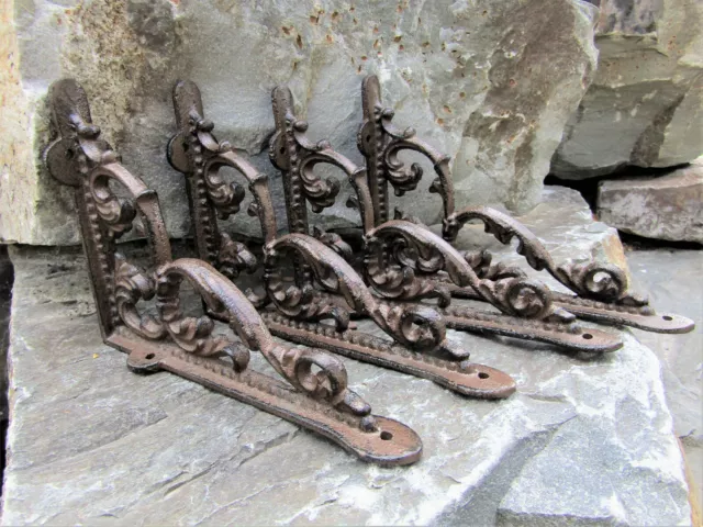 Set of 4 Cast Iron Ivy Vine Shelf Brackets 7.5" x 5.5" Hanger Vintage Style