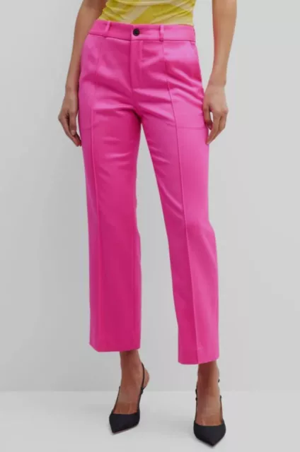 $1295 Brandon Maxwell Women's Pink Pintuck Wool Straight Crop Trousers Pants 4