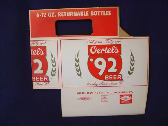 Vintage Oertels 92 Beer Bottle Carrier 6 Pk Cardboard 12 Oz Red Original Lou Ky