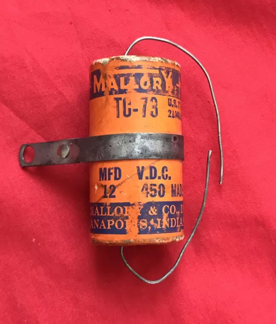 NOS MALLORY 12 uF 450V Electrolytic Capacitor Axial lead cardboard cover, TC-73