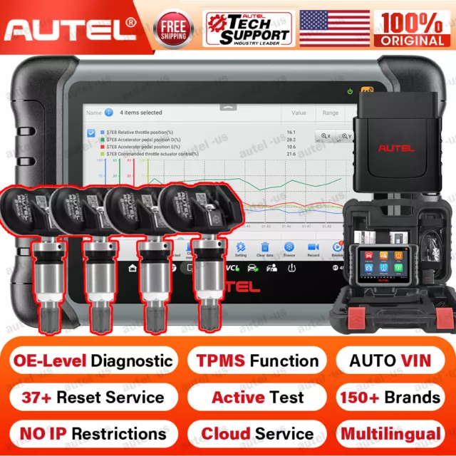 Autel MaxiCOM MK808S-TS & SENSOR*4 TPMS Car Diagnostic Scanner Tool Key Coding