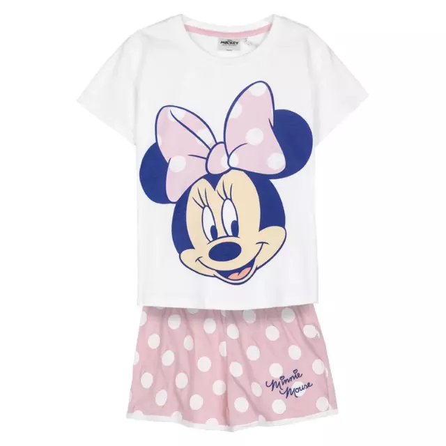 Pigiama Estivo Minnie Disney T-Shirt Shors In Cotone Bambini - 2171