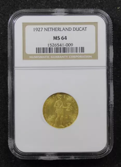 1928 Netherlands Gold Ducat Coin - Certified NGC MS64 - **RARE COIN!!**