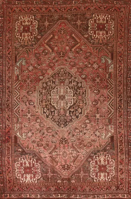 Vintage Pink/ Dark Brown Tribal Abadeh Area Rug 5'x8' Wool Hand-knotted Carpet