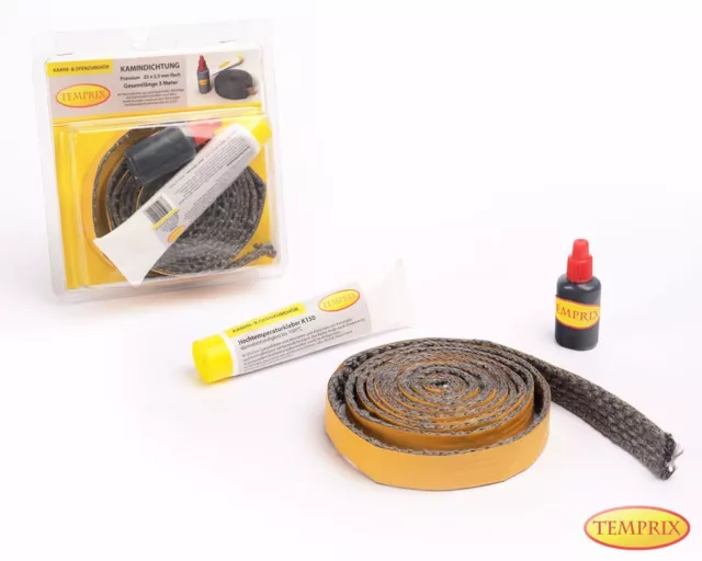 Temprix Cheminée & Four Joint Résistant au Feu Cordon D'Étanchéité 25 X 3,5 MM