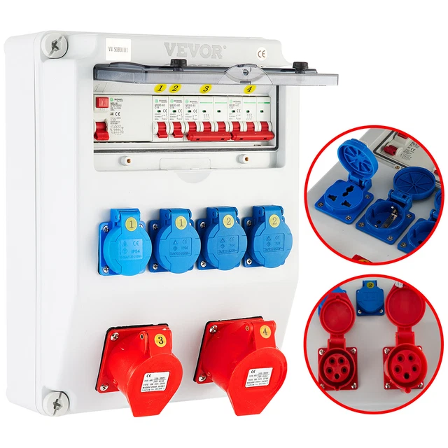 VEVOR Coffret de Chantier Monophasé Répartiteur de Courant Mural 230 / 400 V