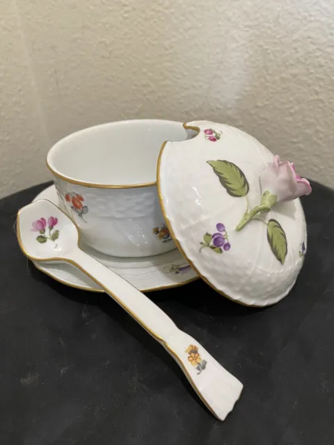 Herend Covered Dish Vieux Bouquet Spoon Attached Underplate Saxon Bouquet VBSO 3