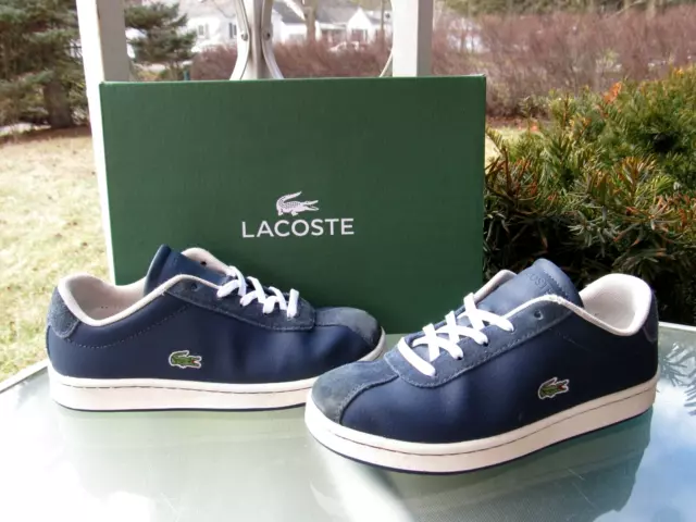 LACOSTE Navy Leather Lace Up ALLIGATOR Fashion Sneakers YOUTH Boys size 2