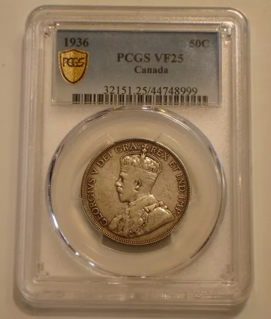 1936 Silver Fifty Cents 50¢ of Canada PCGS VF 25 GOLD Shield Holder