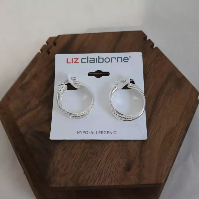 Liz Claiborne Silver Tone Hoop Earrings NWT