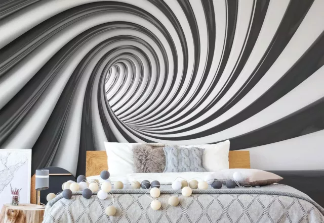 Bedroom Photo Wallpaper Wall Mural 254x184cm Black & White tunnel Abstract 3D