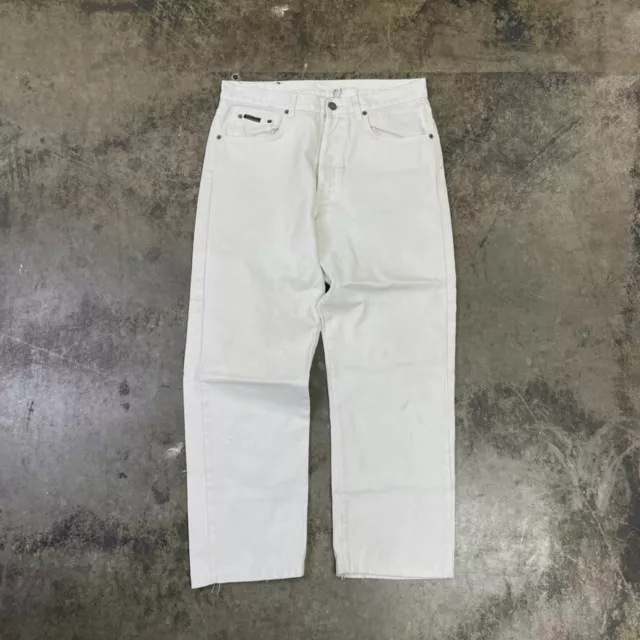 Calvin Klein Denim Jeans 90s Straight Leg Vintage Trousers, White, Womens 12