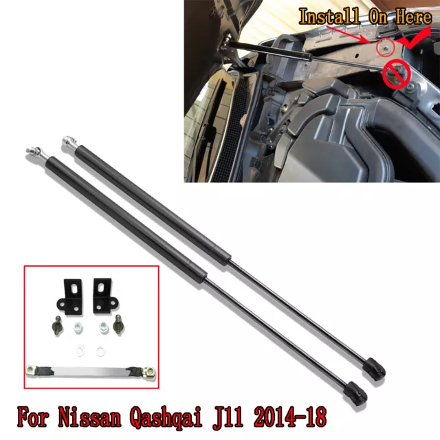 2x Front Hood Gas Charged Struts Lift Support Rod For Nissan Qashqai J11 2014-18